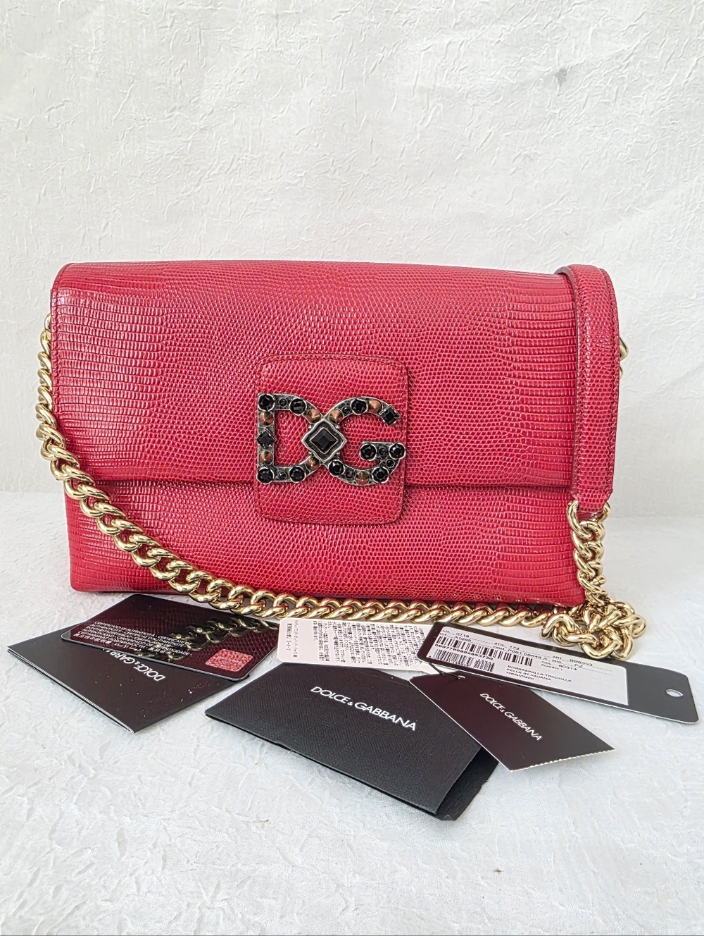 Auth Dolce & Gabbana Stampa Iguana Millennials Crystal Shoulder Bag